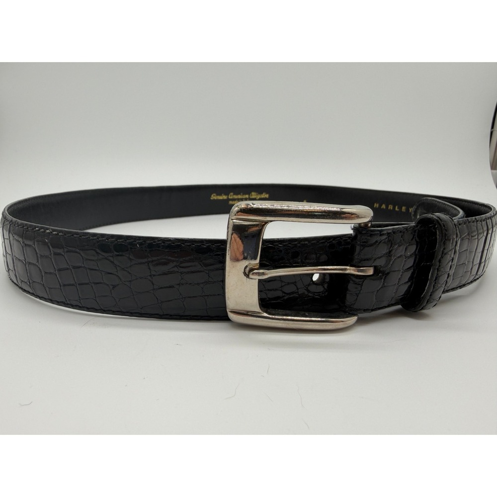 Harley Baldwin Genuine Alligator USA Belt Mens 34 Black Made in Italy Silver